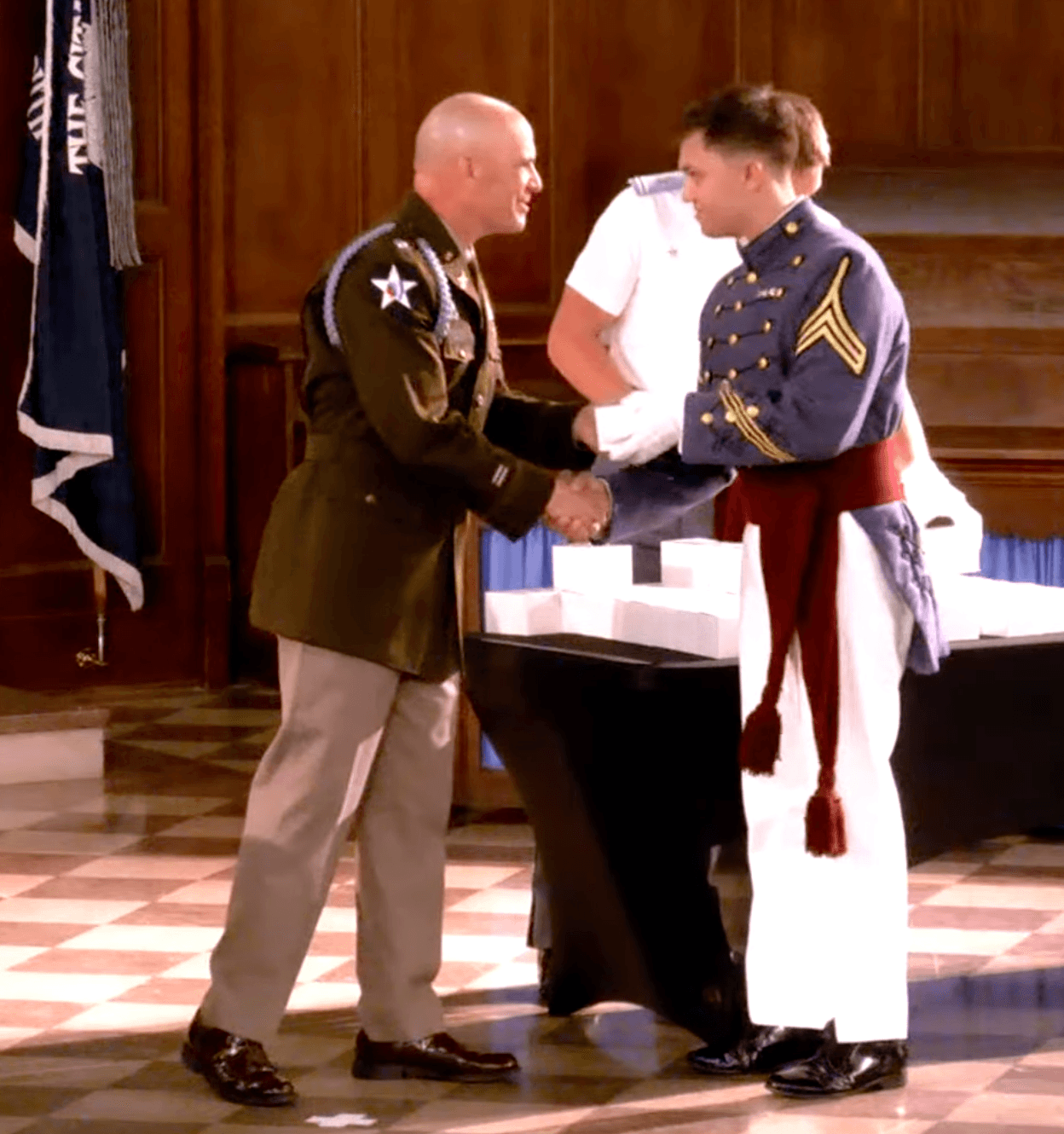 A cadet holds his ring box during the Ring Ceremony at The Citadel.